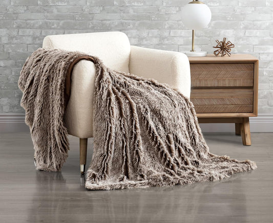 NNEDSZ Double Sided Faux Fur Shaggy Throw Blanket - Chestnut-0