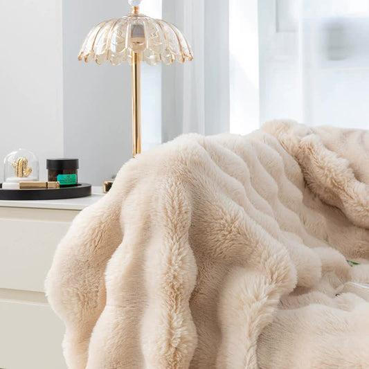 NNEDSZ Off White 130*160cm Plush Toscana Rabbit Hair Throw Blanket - Soft Flannel Fleece for All Seasons, Perfect for Couch & Bed-1