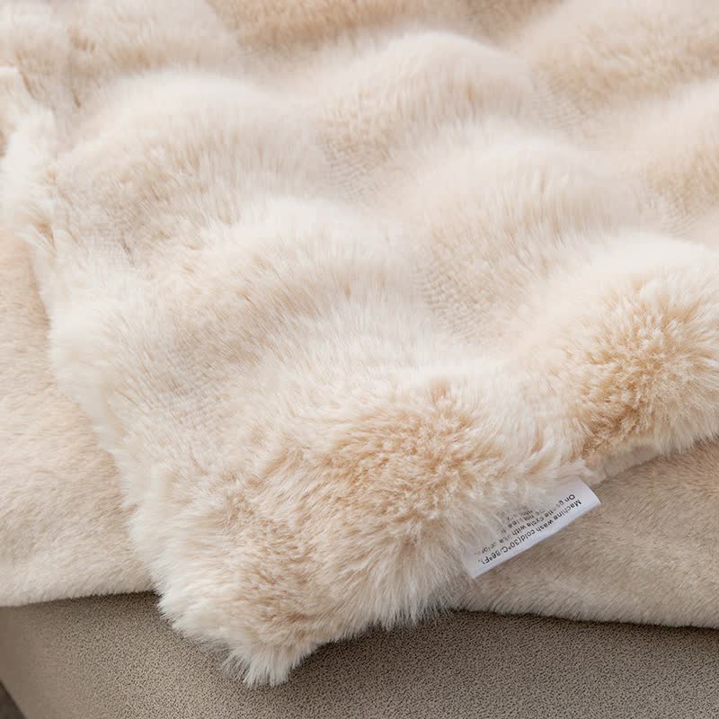 NNEDSZ Off White 130*160cm Plush Toscana Rabbit Hair Throw Blanket - Soft Flannel Fleece for All Seasons, Perfect for Couch & Bed-2