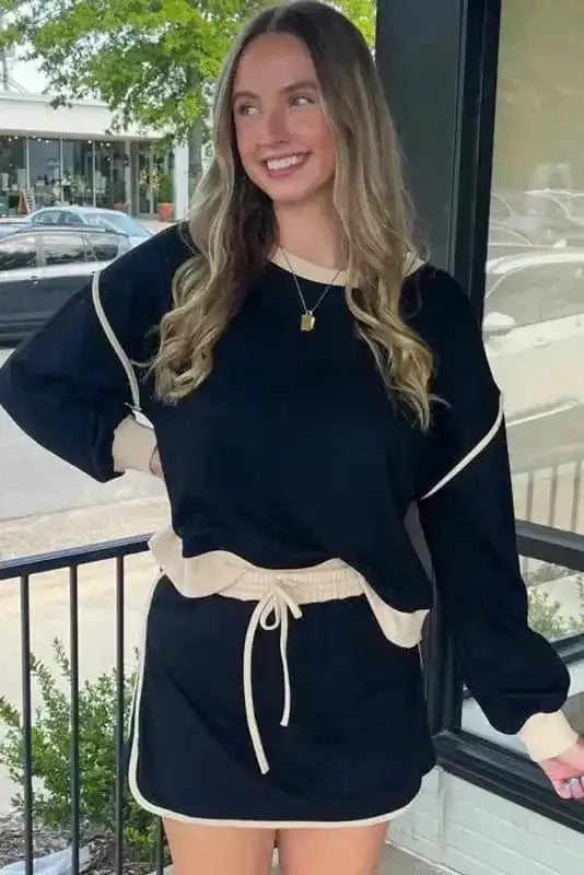 Noir Chic Pullover and Skort Set-2