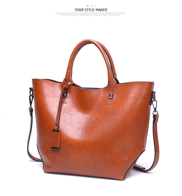Women Wax surface PU Leather Handbag Womens Bag Designer Ladies Tote Shoulder Handbags Business Female Purse