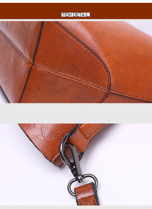 Women Wax surface PU Leather Handbag Womens Bag Designer Ladies Tote Shoulder Handbags Business Female Purse